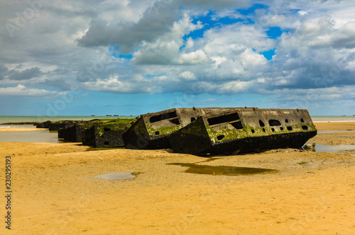 Playa de Arromanches, Francia, restos históricos del Desembarco de Normandía, Segunda Guerra Mundial