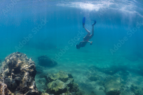 A girl with mask exploring underwater in the Mediterranean Sea © Svetlin