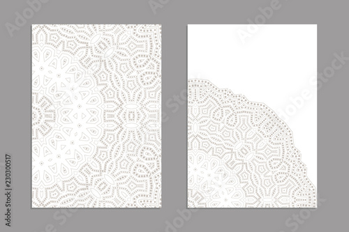 Templates for greeting and business cards, brochures, covers. Oriental lace pattern. Mandala. Wedding invitation, save the date,RSVP. Arabic, Islamic, moroccan, asian, indian, african motifs.
