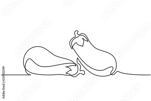 Continuous one line drawing. Vegetables two eggplant. Vector illustration