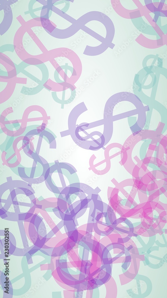 Multicolored translucent dollar signs on white background. Vertical image orientation. 3D illustration Multicolored translucent dollar signs on white background. Vertical image orientation. 3D illustration