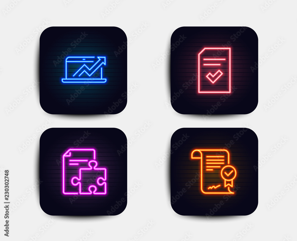 Neon glow lights. Set of Sales diagram, Strategy and Checked file icons. Approved agreement sign. Sale growth chart, Puzzle, Correct document. Verified document. Neon icons. Glowing light banners Neon glow lights. Set of Sales diagram, Strategy and Checked file icons. Approved agreement sign. Sale growth chart, Puzzle, Correct document. Verified document. Neon icons. Glowing light banners