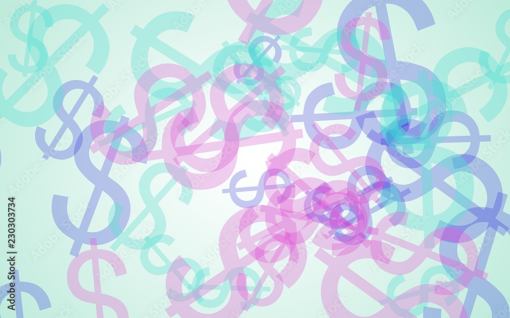 Multicolored translucent dollar signs on white background. Green tones. 3D illustration Multicolored translucent dollar signs on white background. Green tones. 3D illustration