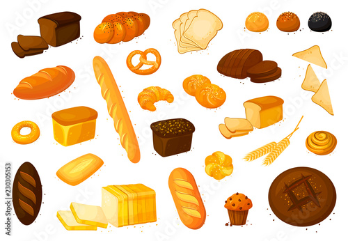 Set vector bread icons. Vector illustration isolated on a white background. Bakery product in cartoon style.