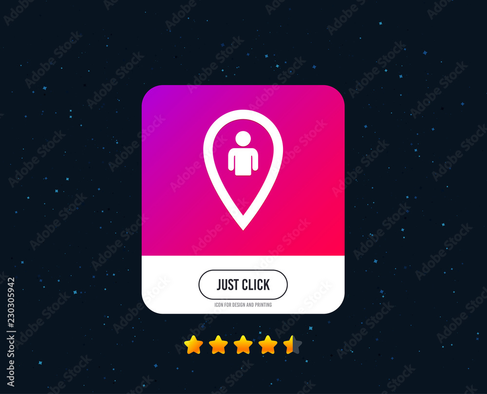 Map pointer user sign icon. Person location marker symbol. Web or internet icon design. Rating stars. Just click button. Vector Map pointer user sign icon. Person location marker symbol. Web or internet icon design. Rating stars. Just click button. Vector