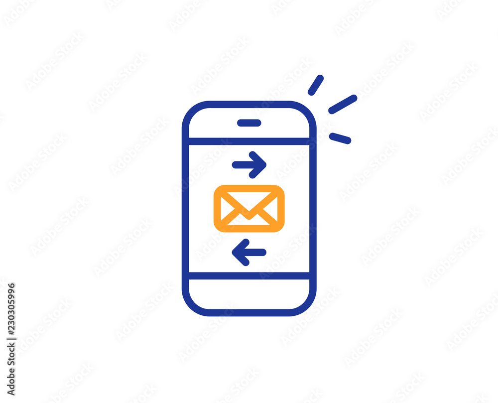 Mail line icon. Smartphone communication symbol. Business chat sign. Colorful outline concept. Blue and orange thin line color icon. Mail Vector Mail line icon. Smartphone communication symbol. Business chat sign. Colorful outline concept. Blue and orange thin line color icon. Mail Vector