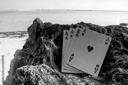 four of a kind ace poker card gamble black and white theme photo