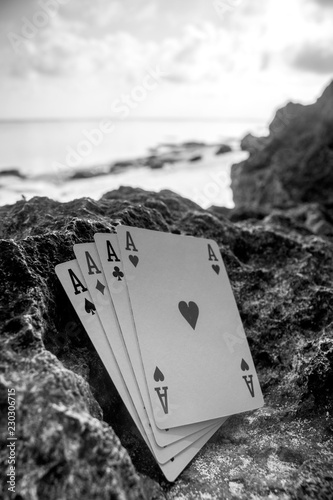 four of a kind ace poker card gamble black and white theme photo