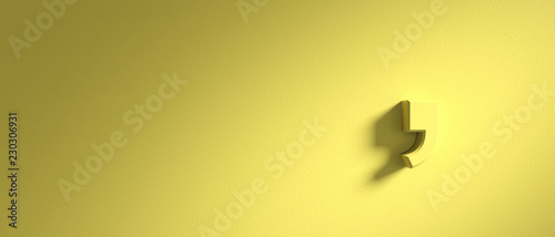 Comma mark on yellow wall background, banner, copy space. 3d illustration