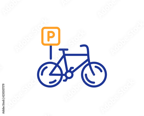 Bicycle parking line icon. Bike park sign. Public transport place symbol. Colorful outline concept. Blue and orange thin line color icon. Bicycle parking Vector