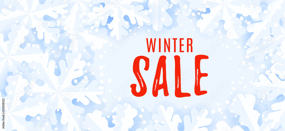 Horizontal web banner for web. Winter sale background.