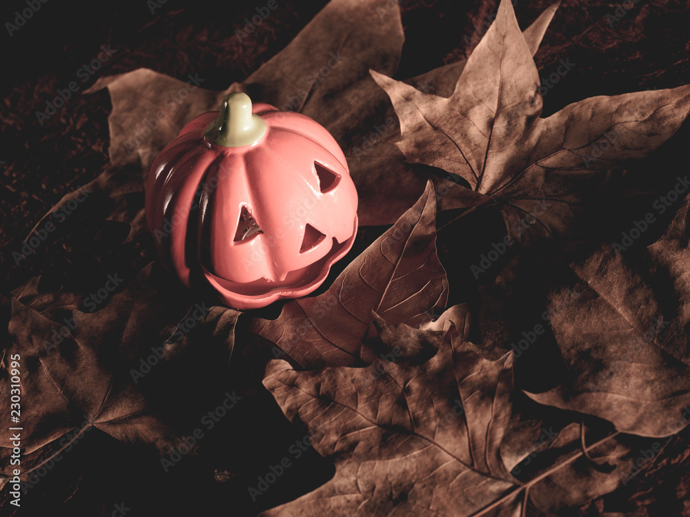 fondo halloween con calabaza sobre hojas secas. Vintage o retro Photos |  Adobe Stock