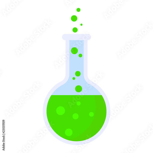 Boiling green flask icon. Flat illustration of boiling green flask vector icon for web design