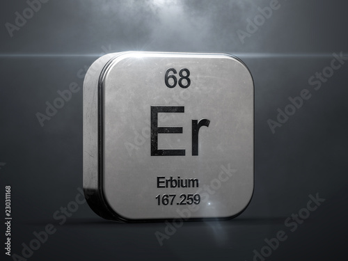 Erbium element from the periodic table. Metallic icon 3D rendered with nice lens flare