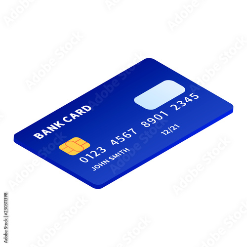 Blue credit card icon. Isometric of blue credit card vector icon for web design isolated on white background