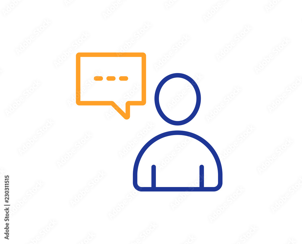 User communication line icon. Person with chat speech bubble sign. Human silhouette symbol. Colorful outline concept. Blue and orange thin line color icon. Users chat Vector User communication line icon. Person with chat speech bubble sign. Human silhouette symbol. Colorful outline concept. Blue and orange thin line color icon. Users chat Vector