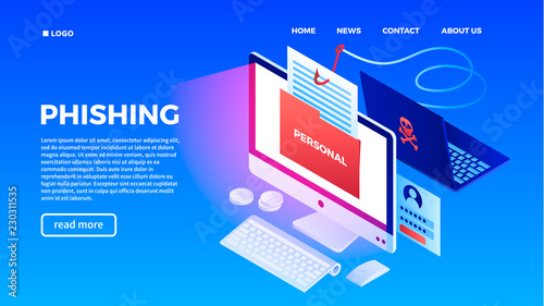Modern phishing concept background. Isometric illustration of modern phishing vector concept background for web design
