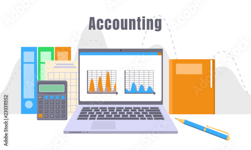 Accounting laptop concept background. Flat illustration of accounting laptop vector concept background for web design