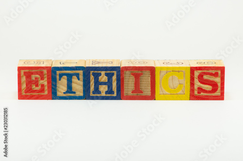 ETHICS in Alphabet Block Letters