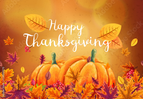 Happy Thanksgiving background with stylized autumn leaves.