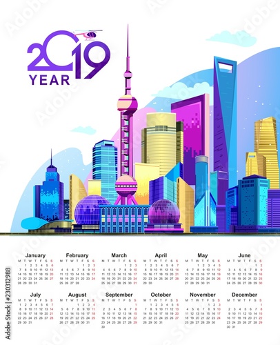 2019 calendar neon city