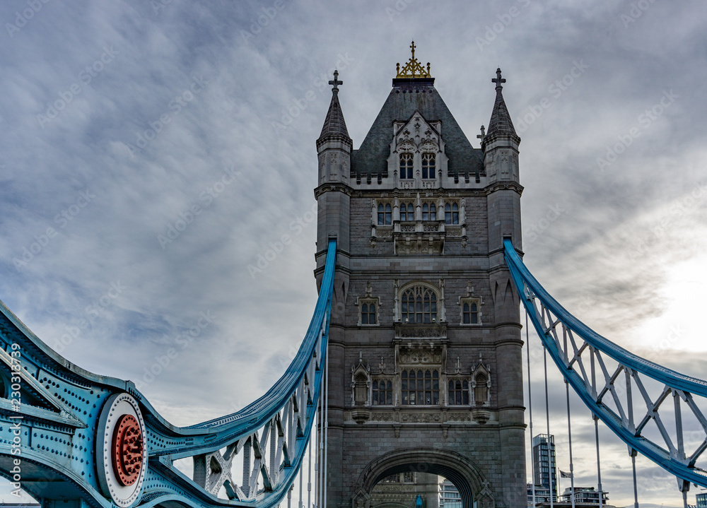 Details of Tower Bridge on Thames river in London, UK