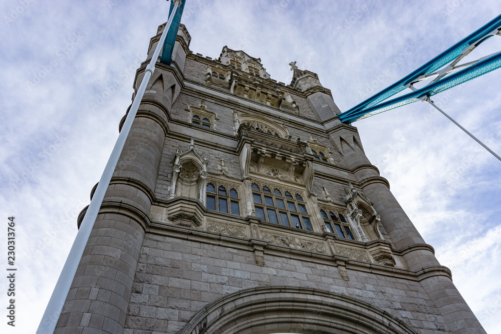 Details of Tower Bridge on Thames river in London, UK