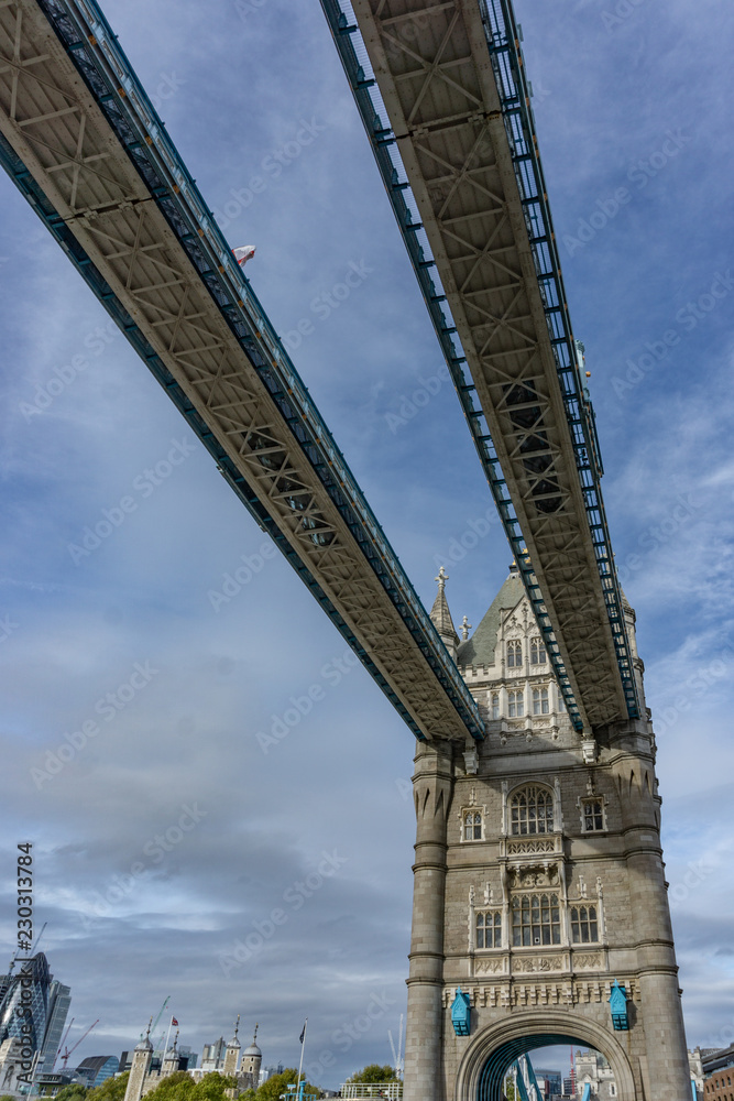 Details of Tower Bridge on Thames river in London, UK