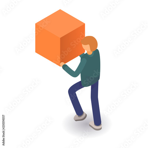 Man take cube icon. Isometric of man take cube vector icon for web design isolated on white background