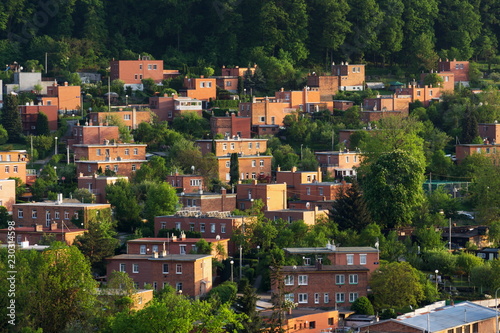 Картината върху платно Typified red brick family Bata houses in Zlin, Moravia, Czech Republic, sunny su