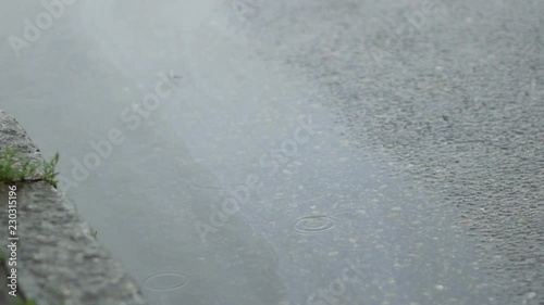 runners during marathon while it is raining. runners reflected in puddles photo