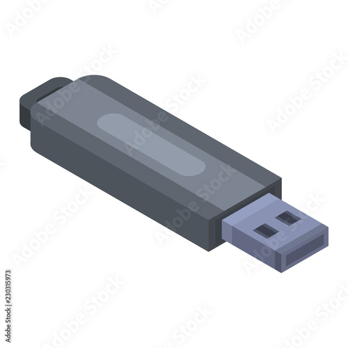 Grey usb flash icon. Isometric of grey usb flash vector icon for web design isolated on white background