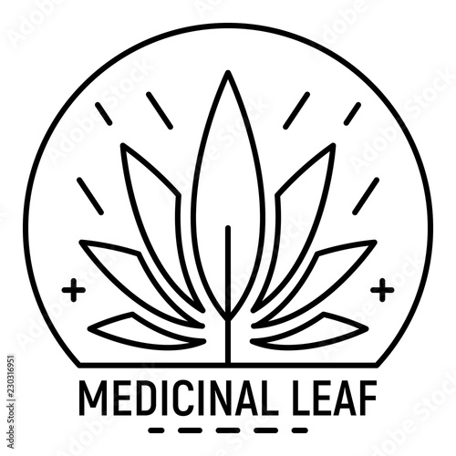 Cannabis medicine leaf logo. Outline cannabis medicine leaf vector logo for web design isolated on white background