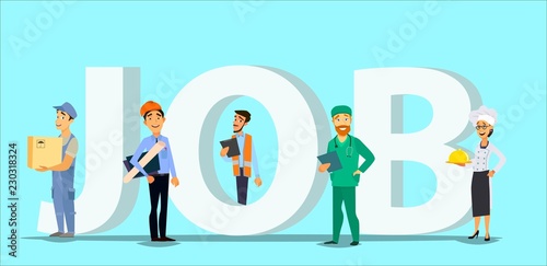 Flat vector illustration, job search, recruitment, workgroup, freelance,