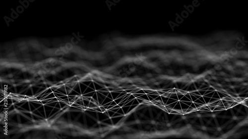 Data technology background. Abstract background. Connecting dots and lines on dark background. 3D rendering. 4k.