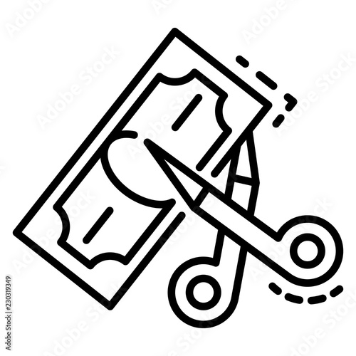 Scissors cut money icon. Outline scissors cut money vector icon for web design isolated on white background