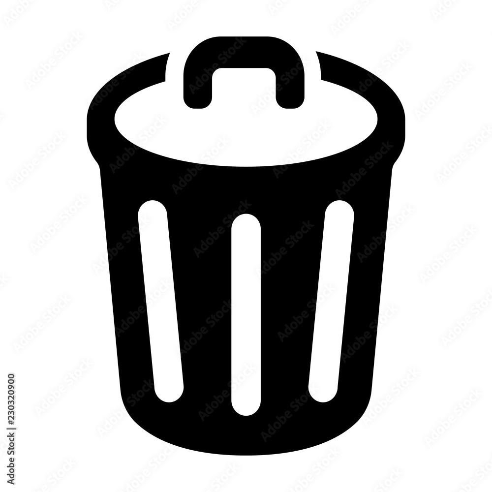 Simple trash can silhouette (black) icon. Isolated on white Stock