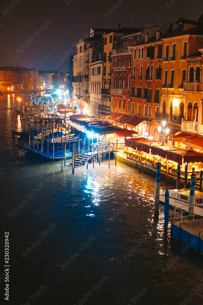 A view of the canal at night. Venice, Italy
