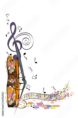 Abstract colorful musical poster design with musical waves. Hand drawn vector illustration