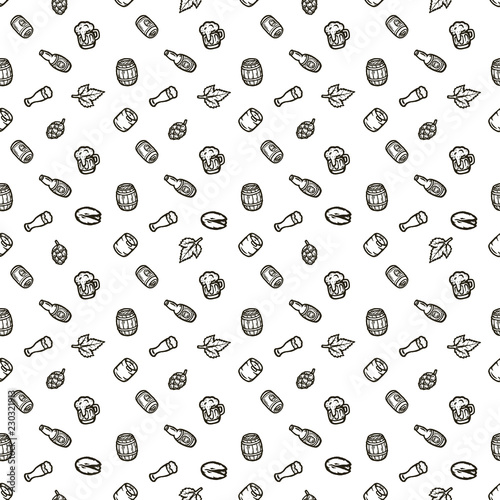 Hand drawn seamless pattern on a beer theme.