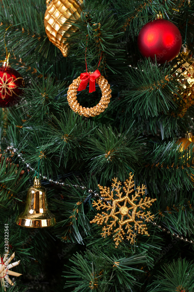 Decorations in the Scandinavian style on an artificial Christmas tree Decorations in the Scandinavian style on an artificial Christmas tree