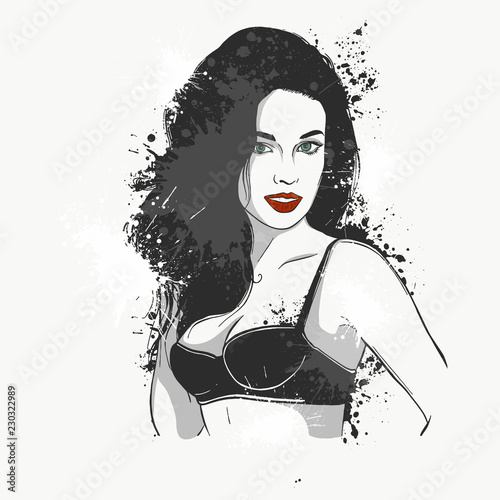 Attractive women, hand drown detailed vector illustration isolated on the white background