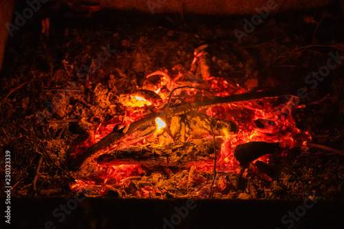 Ohen during the grilled captured near the camera in bright colors during the night