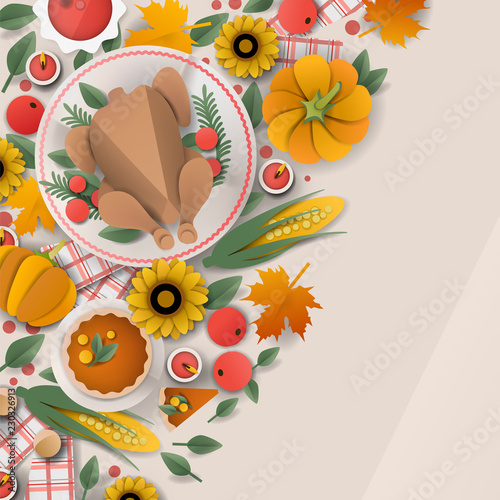 Thanksgiving card / Paper art / Vector / EPS 10