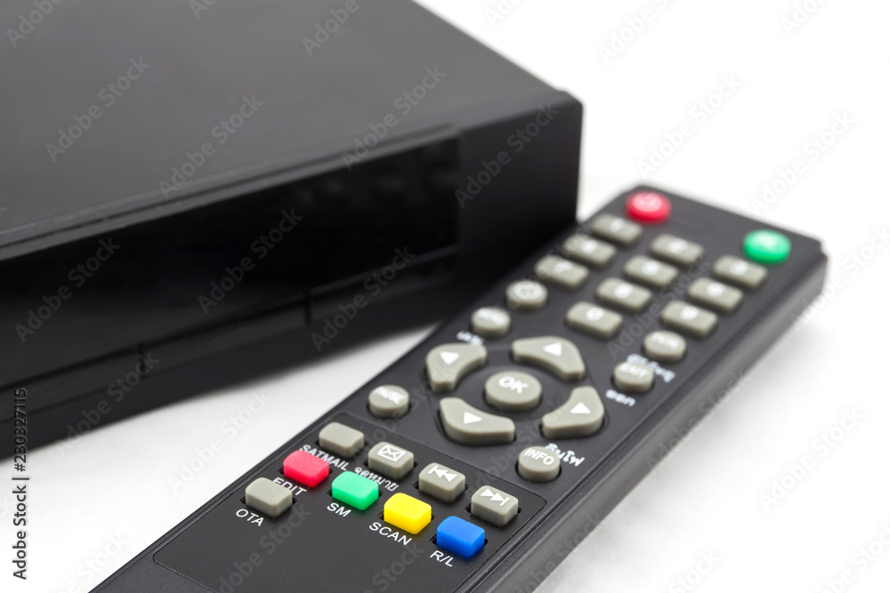 hd player with remote controler isolated on white background hd player with remote controler isolated on white background