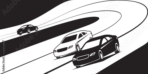 New cars on test drive track - vector illustration