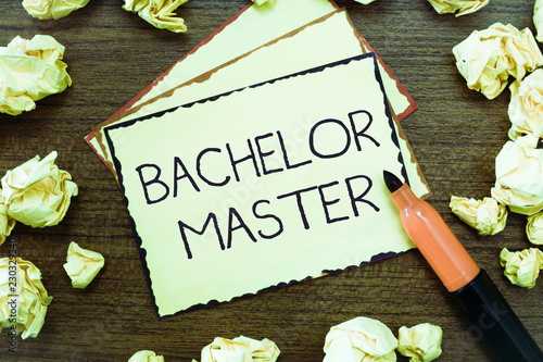 Word writing text Bachelor Master. Business concept for An advanced degree completed after bachelor's degree. photo