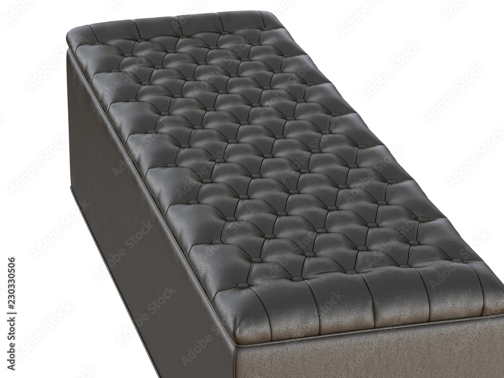 Fototapeta premium Bench black leather capitone on a white background 3d rendering