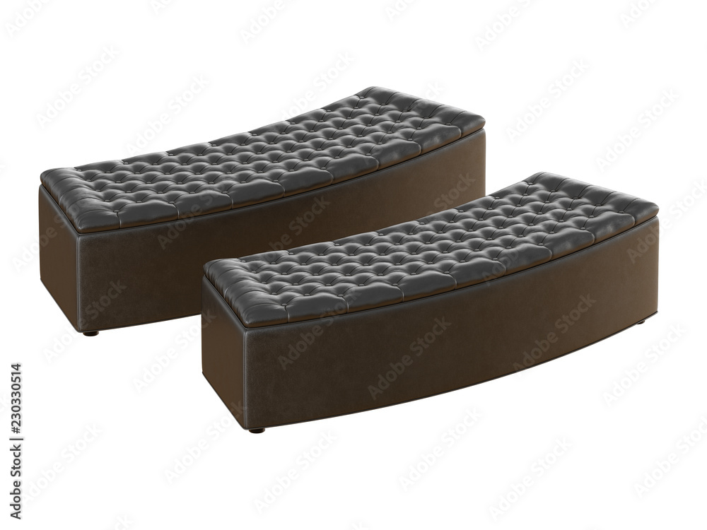 Two bench black leather capitone on a white background 3d rendering Two bench black leather capitone on a white background 3d rendering