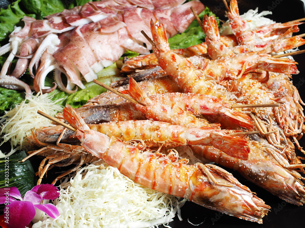 Close up of baked salted shrimp